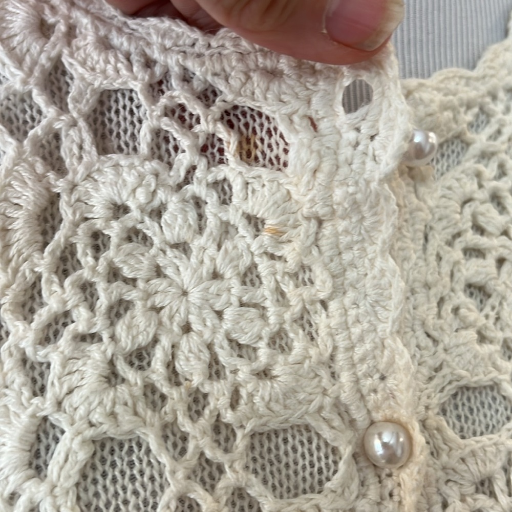 VINTAGE JACLYN SMITH CROCHETED KNIT BEADED SWEATER IVORY CREAM SIZE LARGE - Picture 7 of 16